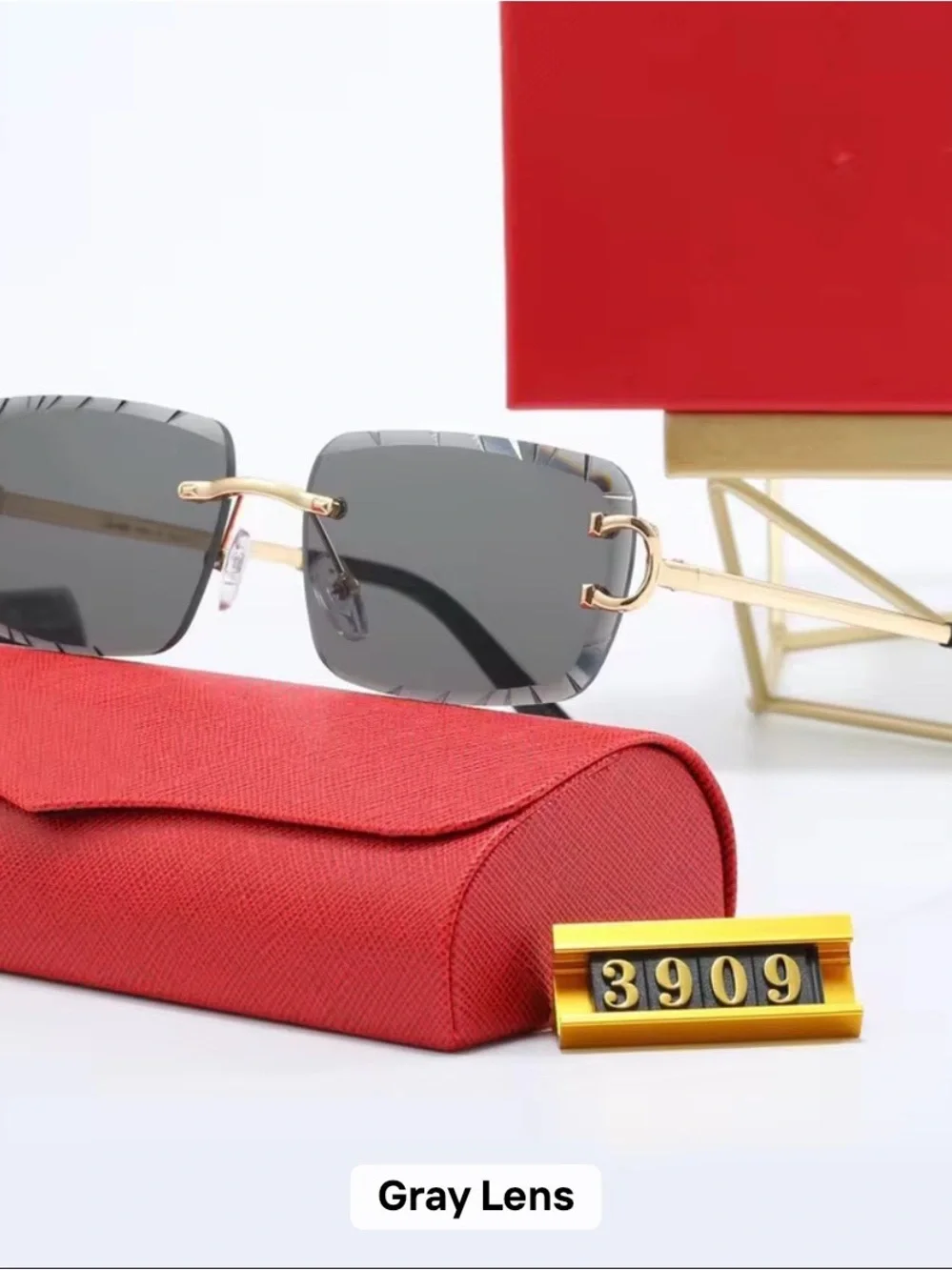Men's Rimless Gray Lens Sunglasses with Gold Frame NO BOX